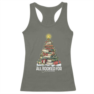 All Booked For Christmas Racerback Tank Top Xmas Tree Lights Book Lover TS11 Military Green Print Your Wear