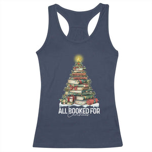 All Booked For Christmas Racerback Tank Top Xmas Tree Lights Book Lover TS11 Navy Print Your Wear