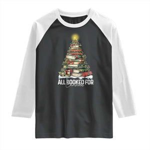 All Booked For Christmas Raglan Shirt Xmas Tree Lights Book Lover TS11 Black White Print Your Wear