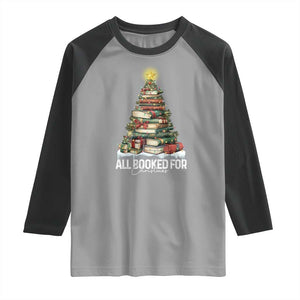 All Booked For Christmas Raglan Shirt Xmas Tree Lights Book Lover TS11 Sport Gray Black Print Your Wear
