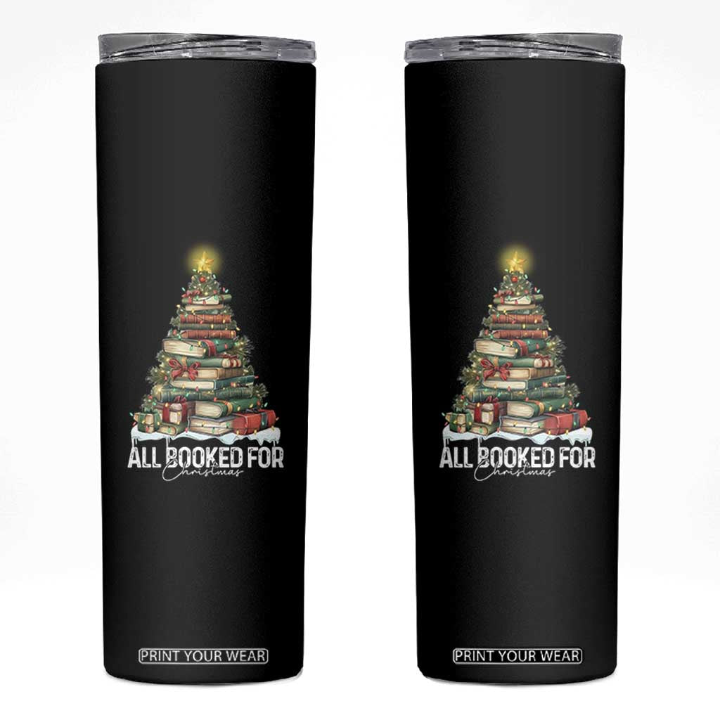 All Booked For Christmas Skinny Tumbler Xmas Tree Lights Book Lover TS11 Black Print Your Wear