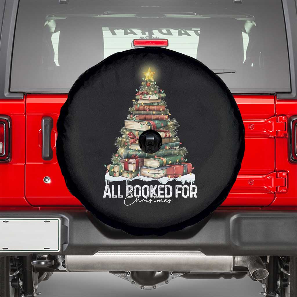 All Booked For Christmas Spare Tire Cover Xmas Tree Lights Book Lover TS11 Black Print Your Wear