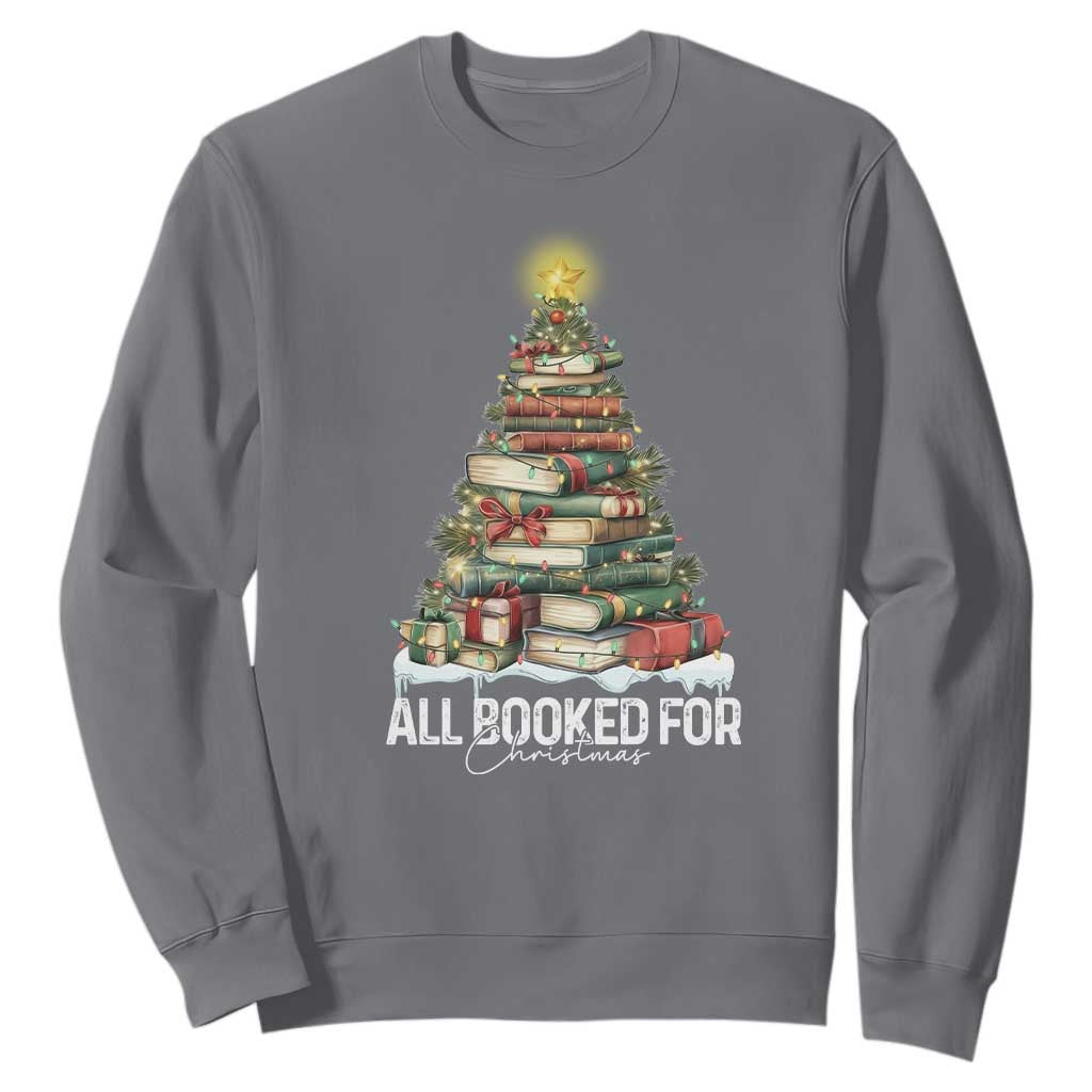 All Booked For Christmas Sweatshirt Xmas Tree Lights Book Lover - Print Your Wear