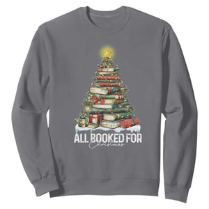 All Booked For Christmas Sweatshirt Xmas Tree Lights Book Lover - Print Your Wear