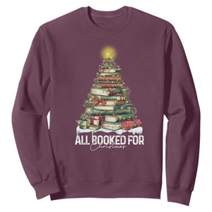All Booked For Christmas Sweatshirt Xmas Tree Lights Book Lover - Print Your Wear