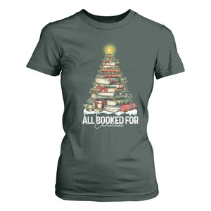 All Booked For Christmas T Shirt For Women Xmas Tree Lights Book Lover TS11 Dark Forest Green Print Your Wear