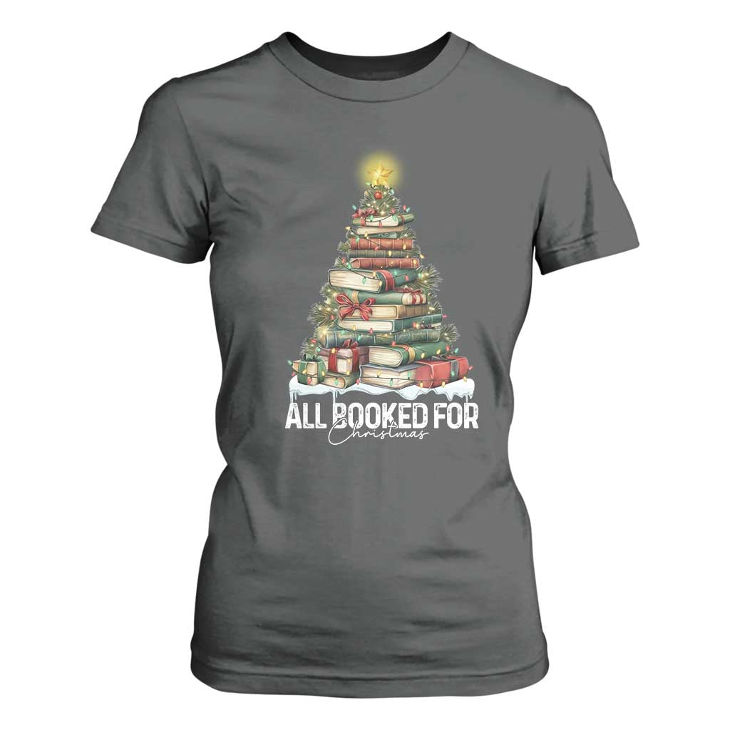 All Booked For Christmas T Shirt For Women Xmas Tree Lights Book Lover TS11 Dark Heather Print Your Wear