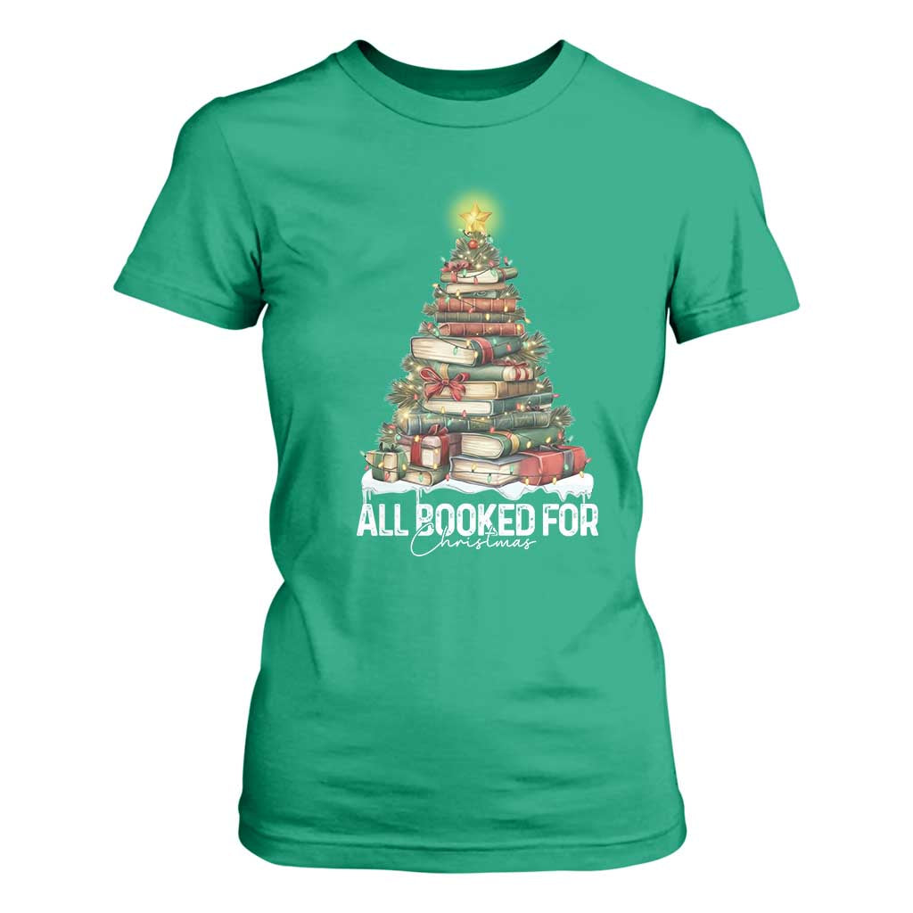 All Booked For Christmas T Shirt For Women Xmas Tree Lights Book Lover TS11 Irish Green Print Your Wear