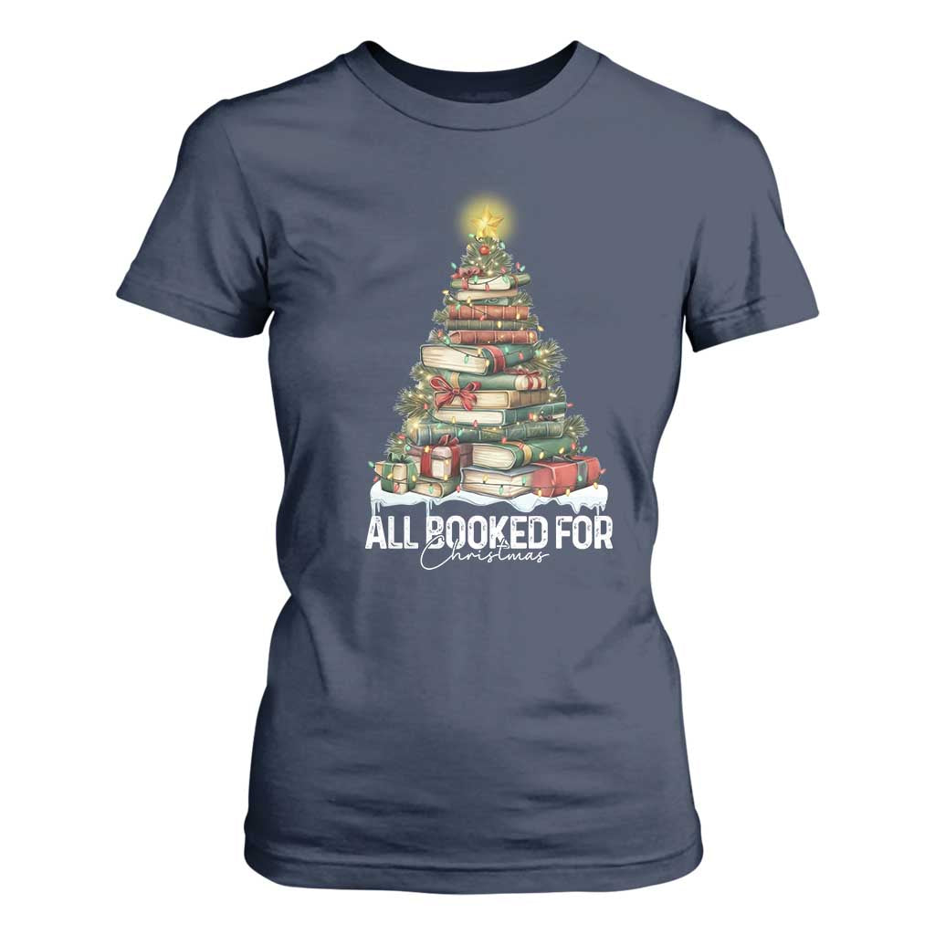 All Booked For Christmas T Shirt For Women Xmas Tree Lights Book Lover TS11 Navy Print Your Wear