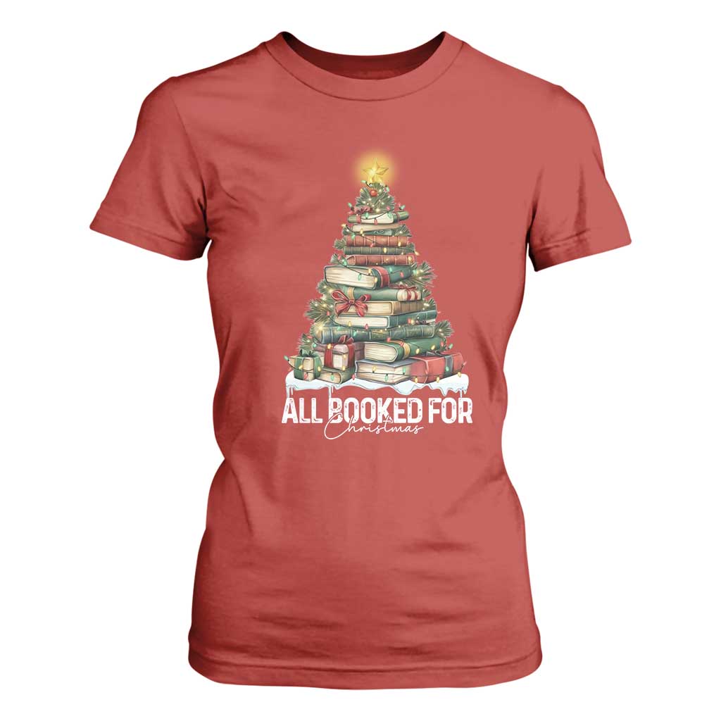 All Booked For Christmas T Shirt For Women Xmas Tree Lights Book Lover TS11 Red Print Your Wear