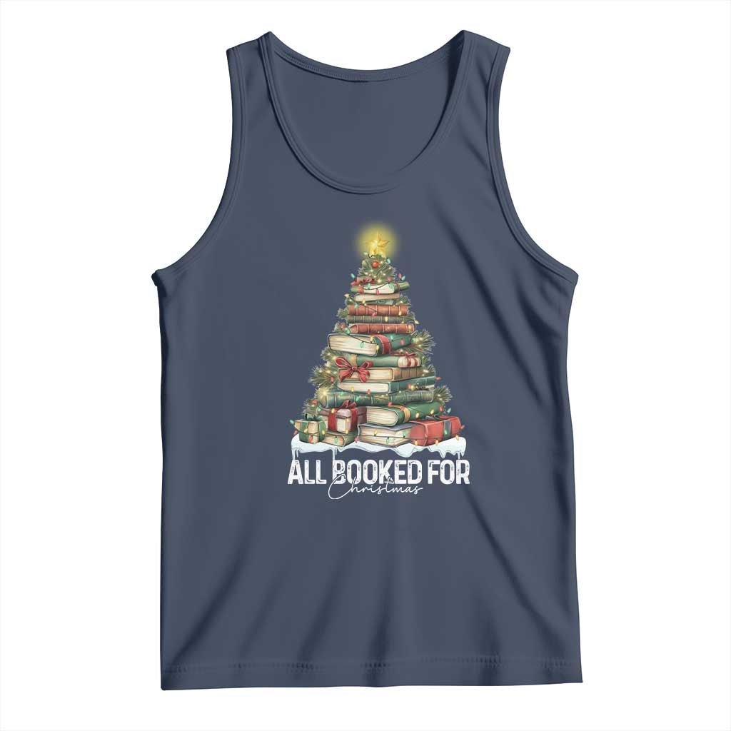 All Booked For Christmas Tank Top Xmas Tree Lights Book Lover TS11 Navy Print Your Wear