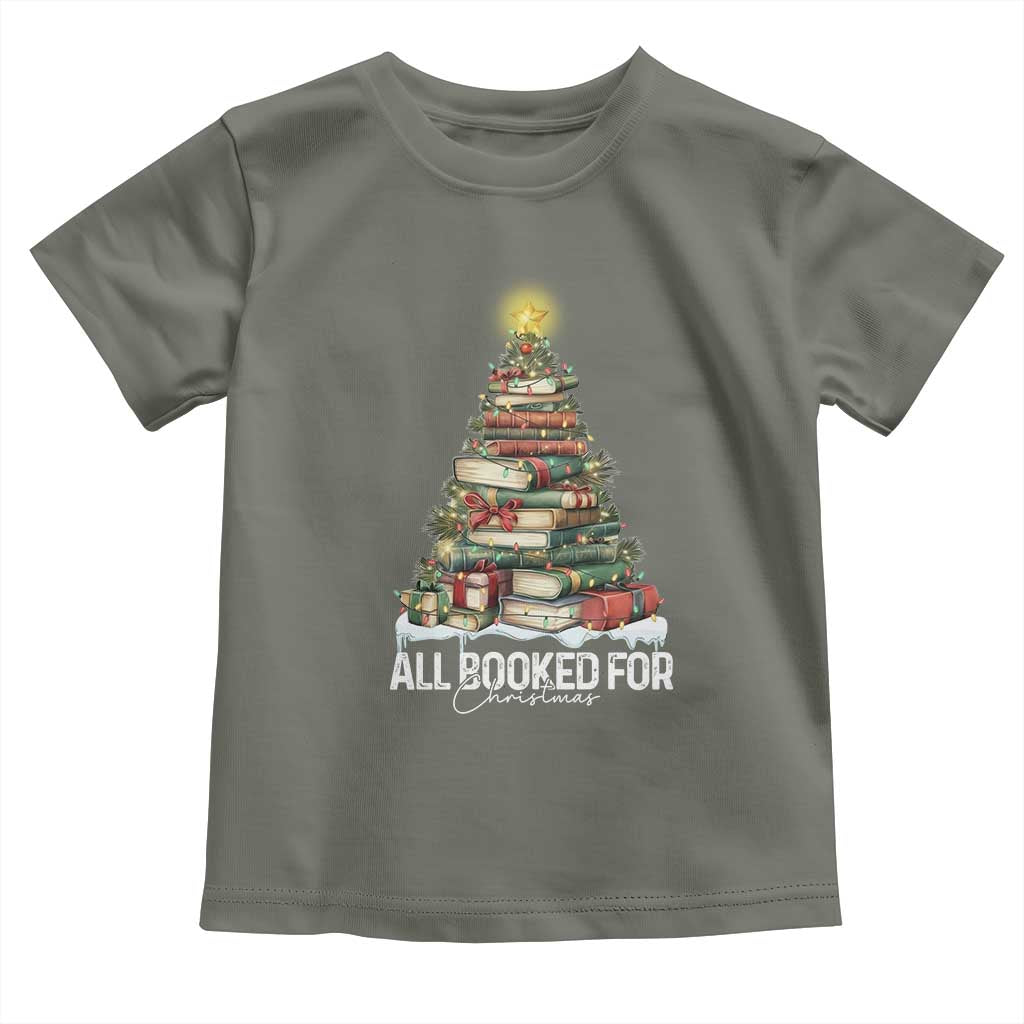 All Booked For Christmas Toddler T Shirt Xmas Tree Lights Book Lover TS11 Military Green Print Your Wear