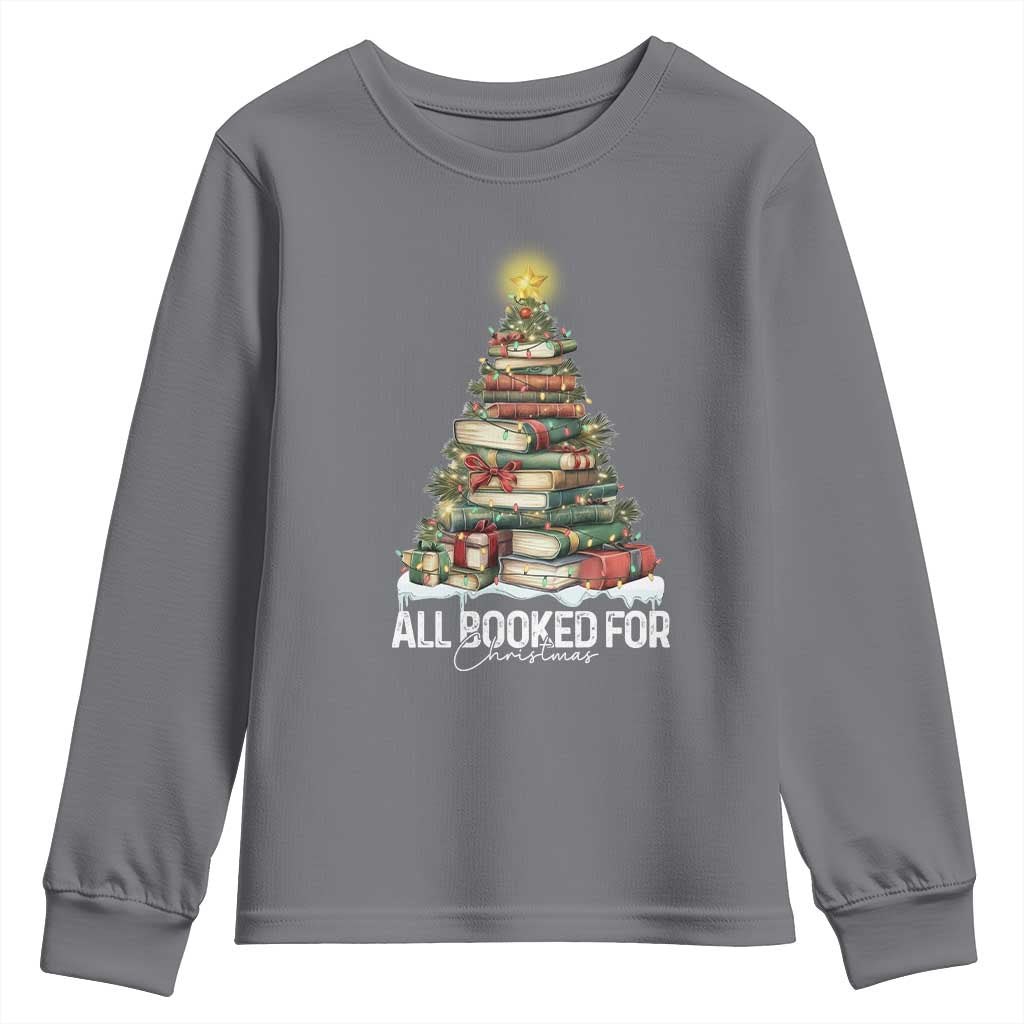 All Booked For Christmas Youth Sweatshirt Xmas Tree Lights Book Lover TS11 Charcoal Print Your Wear