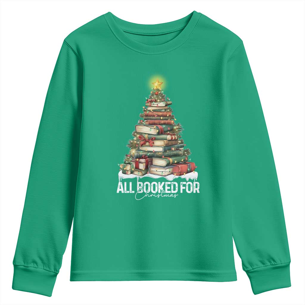 All Booked For Christmas Youth Sweatshirt Xmas Tree Lights Book Lover TS11 Irish Green Print Your Wear