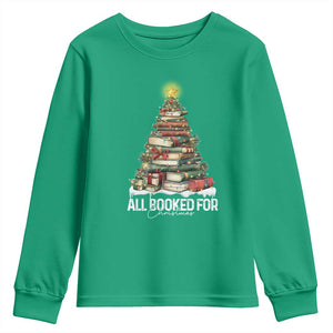 All Booked For Christmas Youth Sweatshirt Xmas Tree Lights Book Lover TS11 Irish Green Print Your Wear