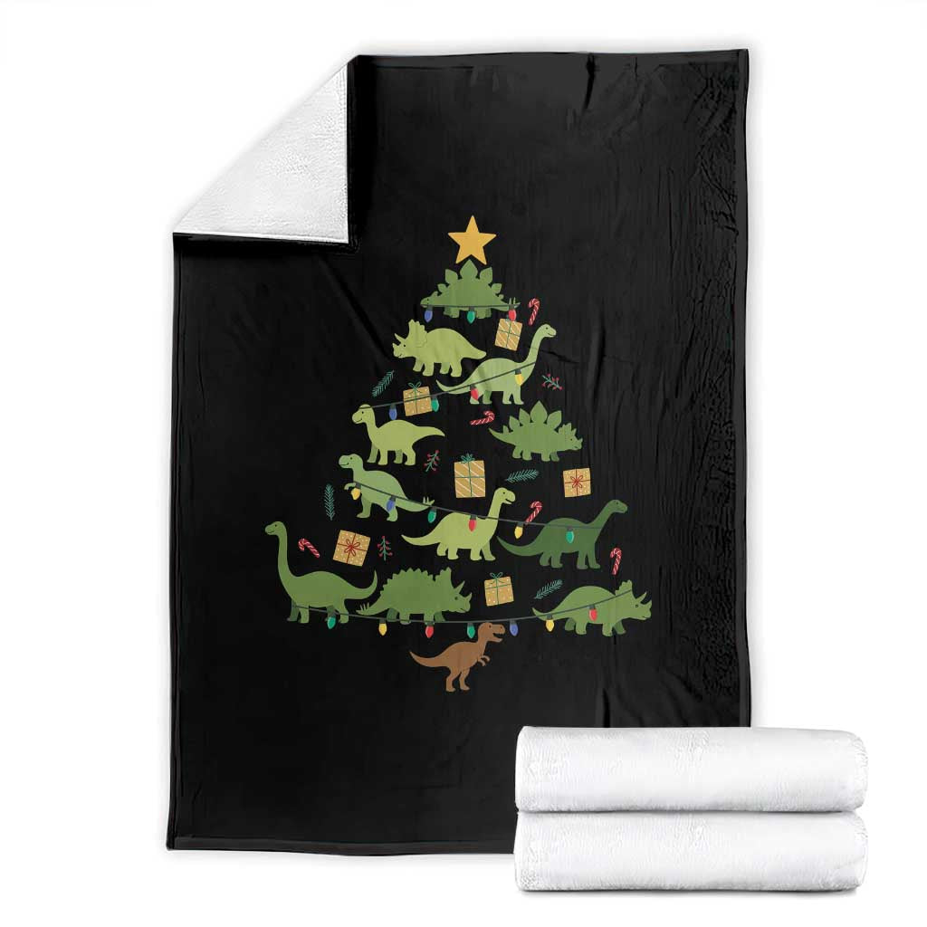 Funny Christmas Dinosaur Throw Blanket Dino Xmas Tree Rex Paleontologist TS11 Black Print Your Wear