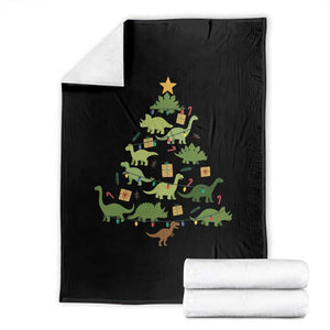 Funny Christmas Dinosaur Throw Blanket Dino Xmas Tree Rex Paleontologist TS11 Black Print Your Wear