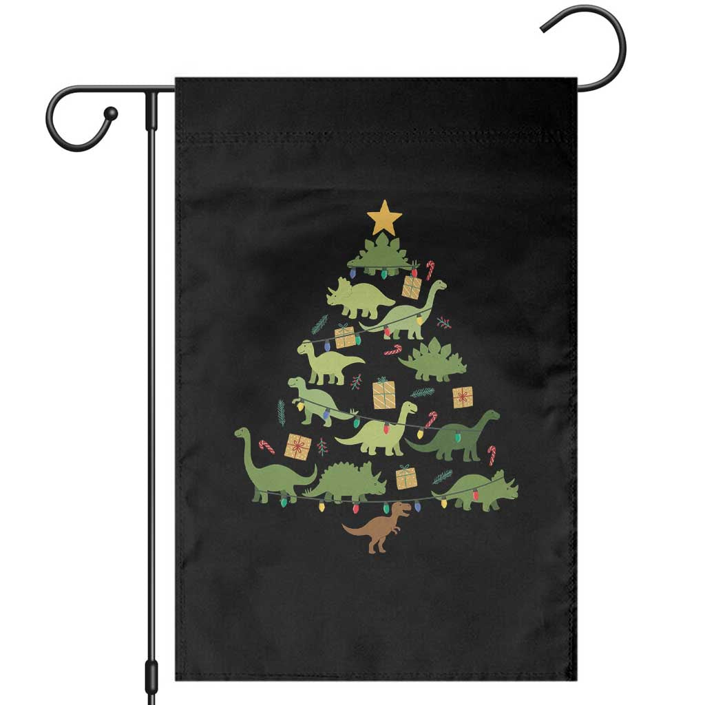 Funny Christmas Dinosaur Garden Flag Dino Xmas Tree Rex Paleontologist TS11 Black Print Your Wear