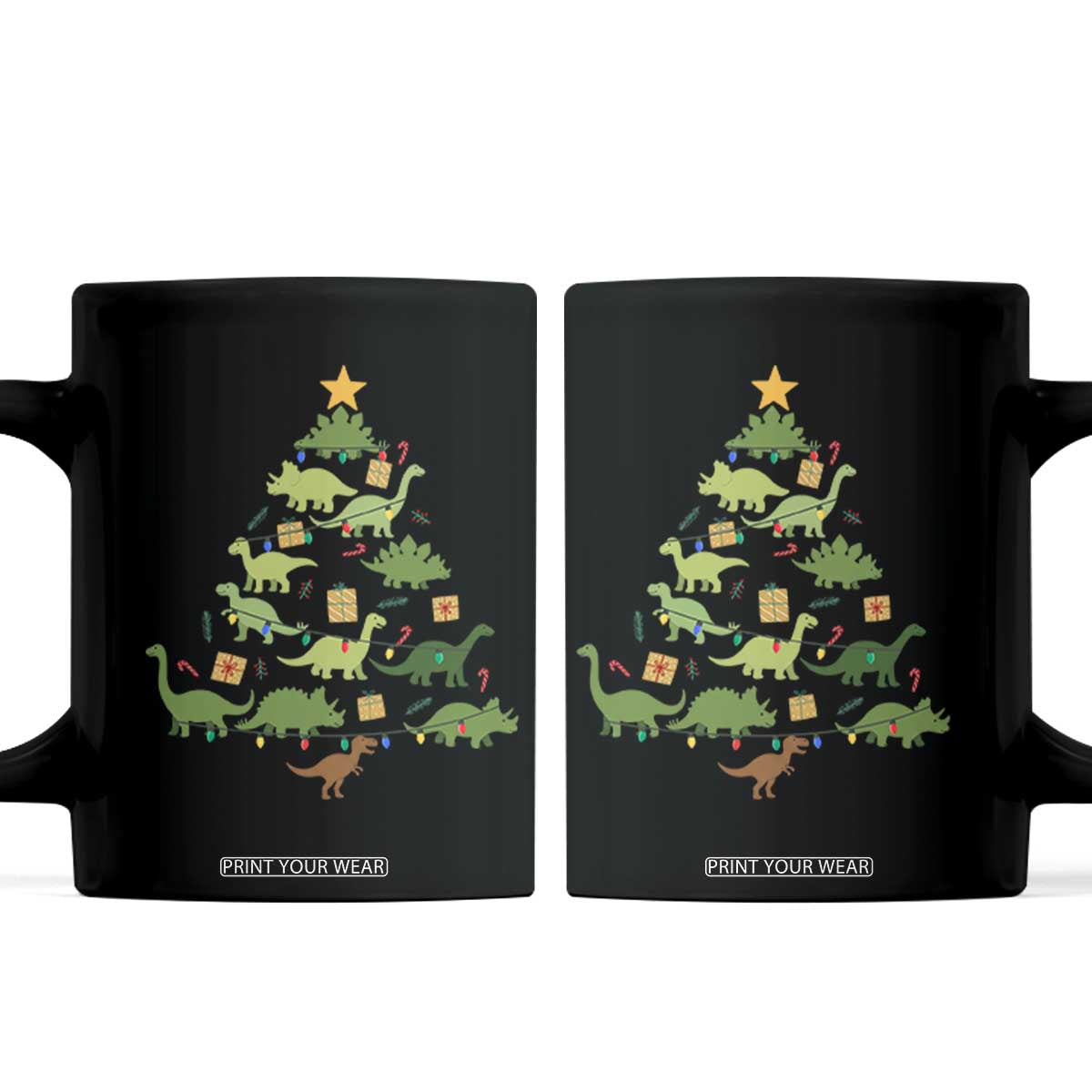 Funny Christmas Dinosaur Coffee Mug Dino Xmas Tree Rex Paleontologist TS11 Black Print Your Wear