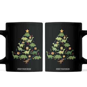 Funny Christmas Dinosaur Coffee Mug Dino Xmas Tree Rex Paleontologist TS11 Black Print Your Wear