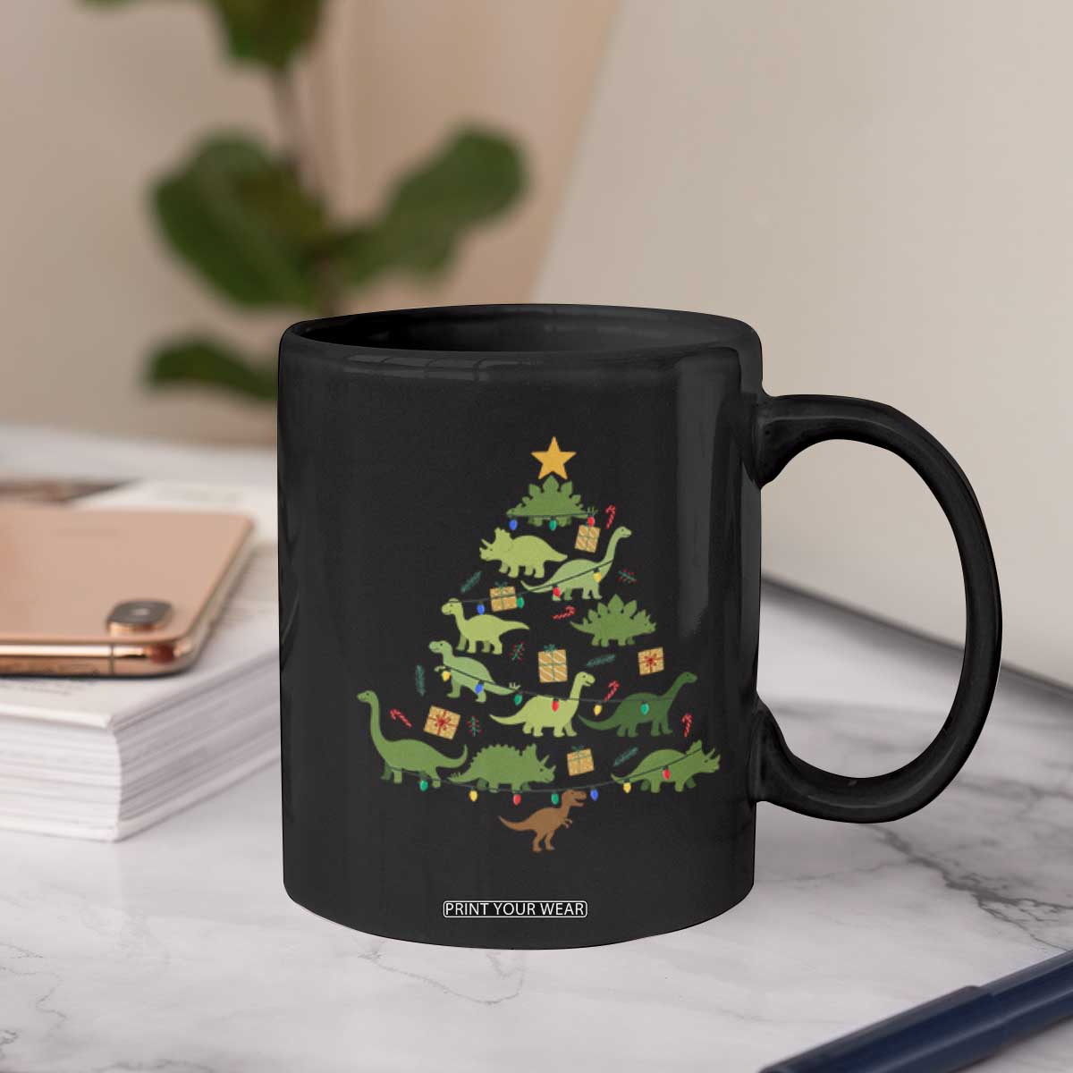 Funny Christmas Dinosaur Coffee Mug Dino Xmas Tree Rex Paleontologist TS11 Print Your Wear