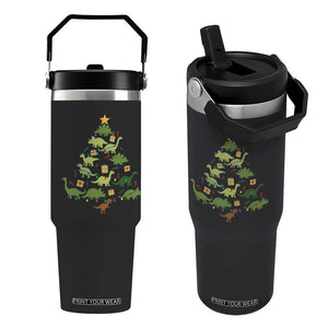 Funny Christmas Dinosaur Flip Straw Tumbler Dino Xmas Tree Rex Paleontologist TS11 One Size: 30 oz Black Print Your Wear