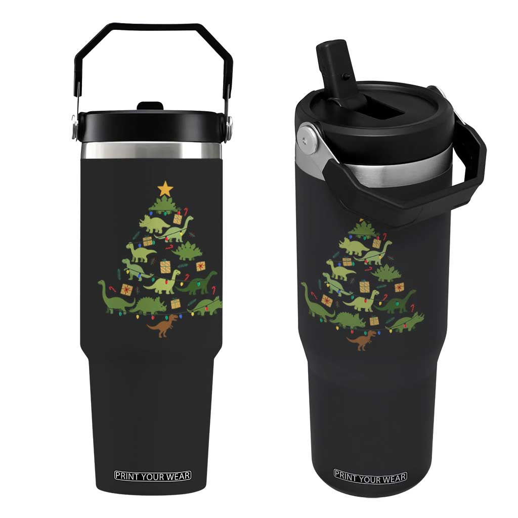 Funny Christmas Dinosaur Flip Straw Tumbler Dino Xmas Tree Rex Paleontologist TS11 One Size: 30 oz Black Print Your Wear
