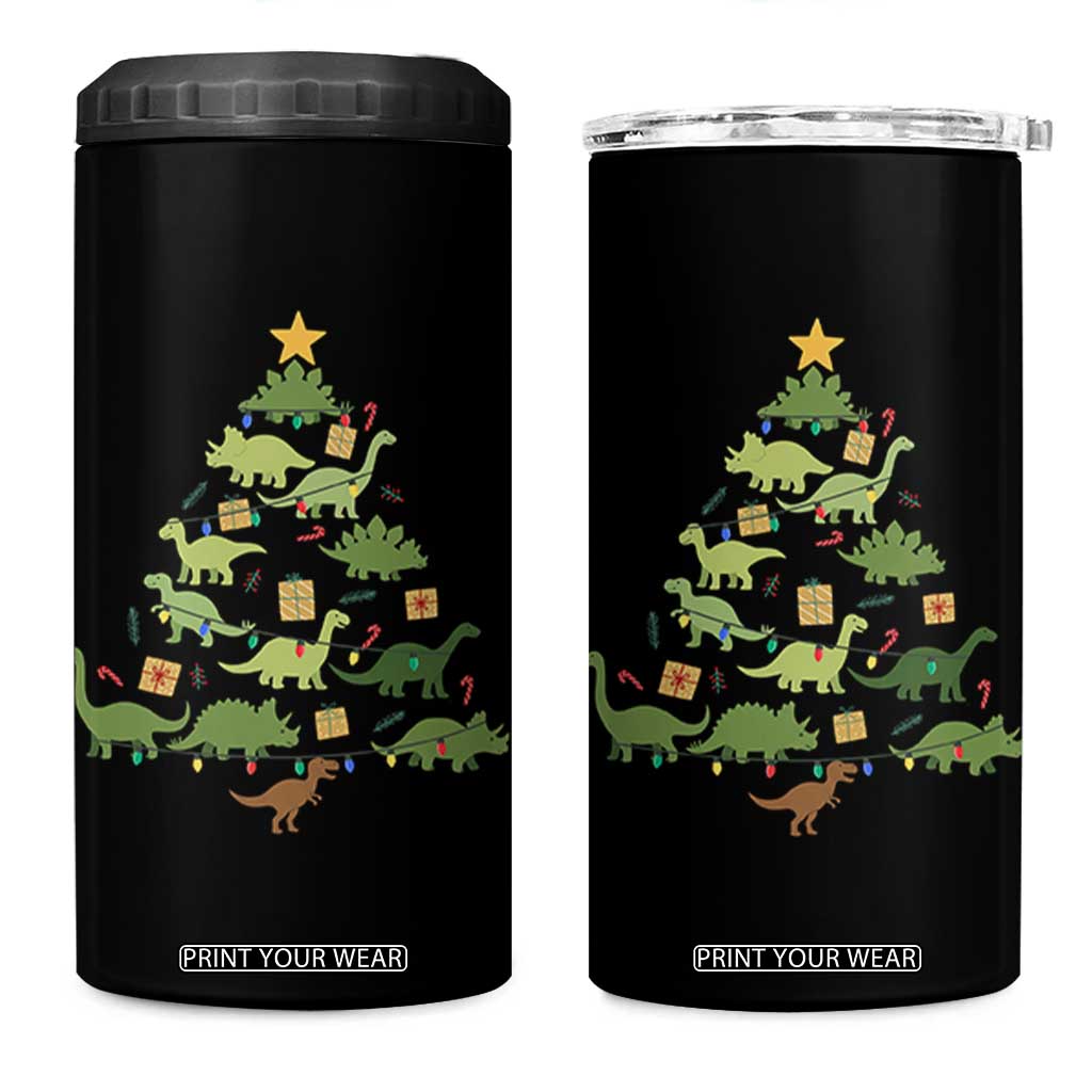 Funny Christmas Dinosaur 4 in 1 Can Cooler Tumbler Dino Xmas Tree Rex Paleontologist TS11 One Size: 16 oz Black Print Your Wear