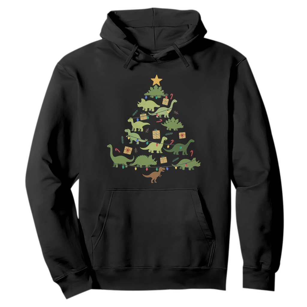 Funny Christmas Dinosaur Hoodie Dino Xmas Tree Rex Paleontologist TS11 Black Print Your Wear