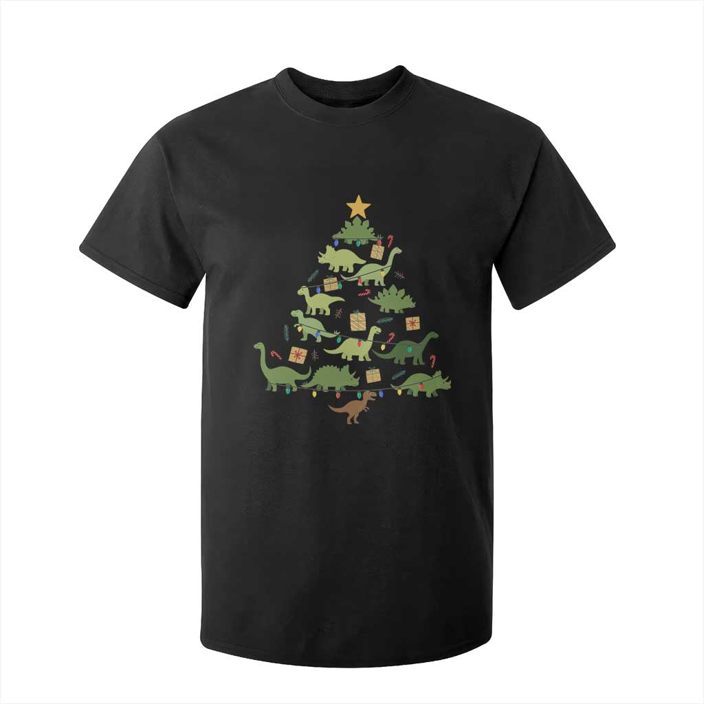 Funny Christmas Dinosaur T Shirt For Kid Dino Xmas Tree Rex Paleontologist TS11 Black Print Your Wear