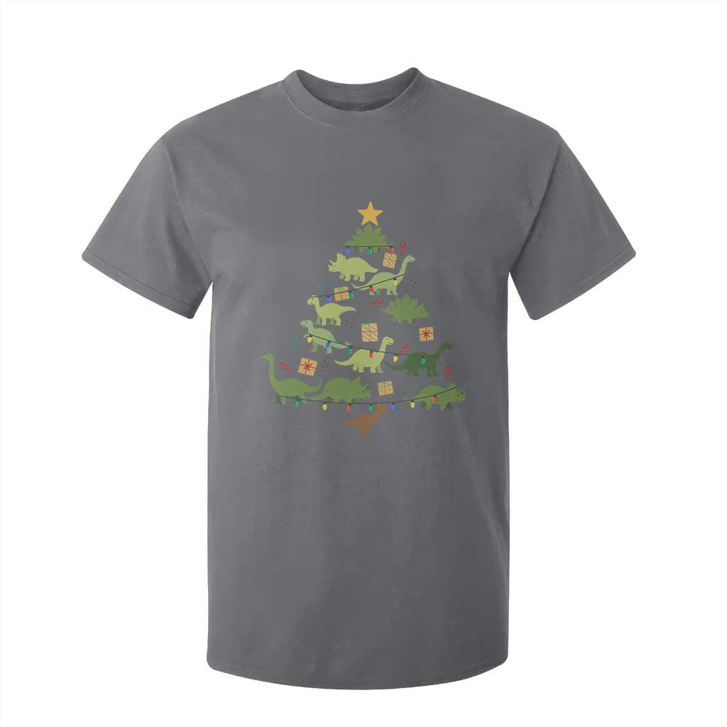 Funny Christmas Dinosaur T Shirt For Kid Dino Xmas Tree Rex Paleontologist TS11 Charcoal Print Your Wear