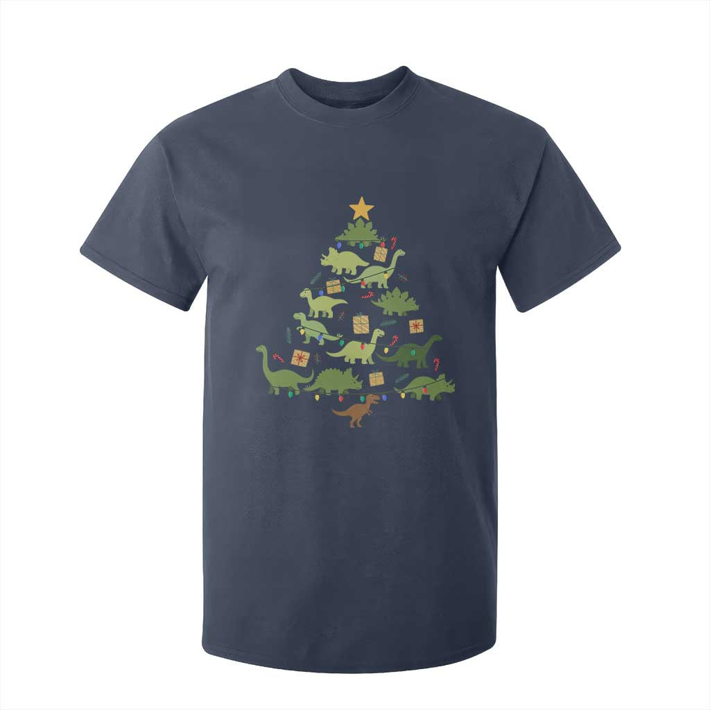 Funny Christmas Dinosaur T Shirt For Kid Dino Xmas Tree Rex Paleontologist TS11 Navy Print Your Wear