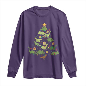 Funny Christmas Dinosaur Long Sleeve Shirt Dino Xmas Tree Rex Paleontologist TS11 Purple Print Your Wear