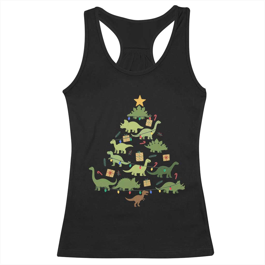 Funny Christmas Dinosaur Racerback Tank Top Dino Xmas Tree Rex Paleontologist TS11 Black Print Your Wear