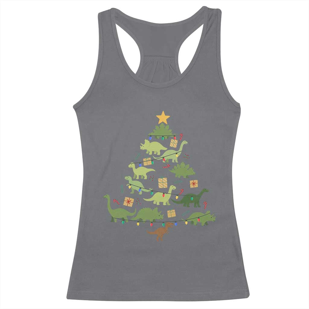 Funny Christmas Dinosaur Racerback Tank Top Dino Xmas Tree Rex Paleontologist TS11 Charcoal Print Your Wear