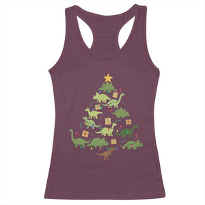 Funny Christmas Dinosaur Racerback Tank Top Dino Xmas Tree Rex Paleontologist TS11 Maroon Print Your Wear