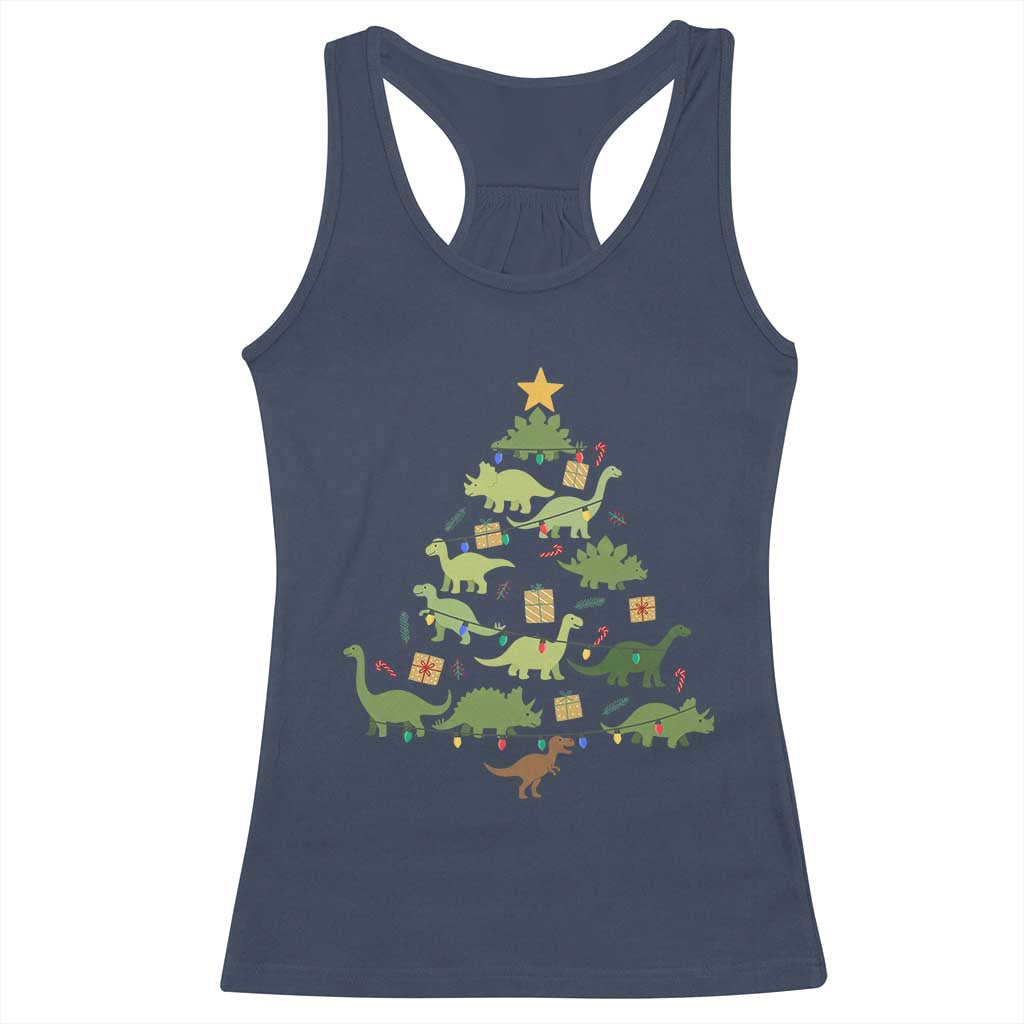 Funny Christmas Dinosaur Racerback Tank Top Dino Xmas Tree Rex Paleontologist TS11 Navy Print Your Wear