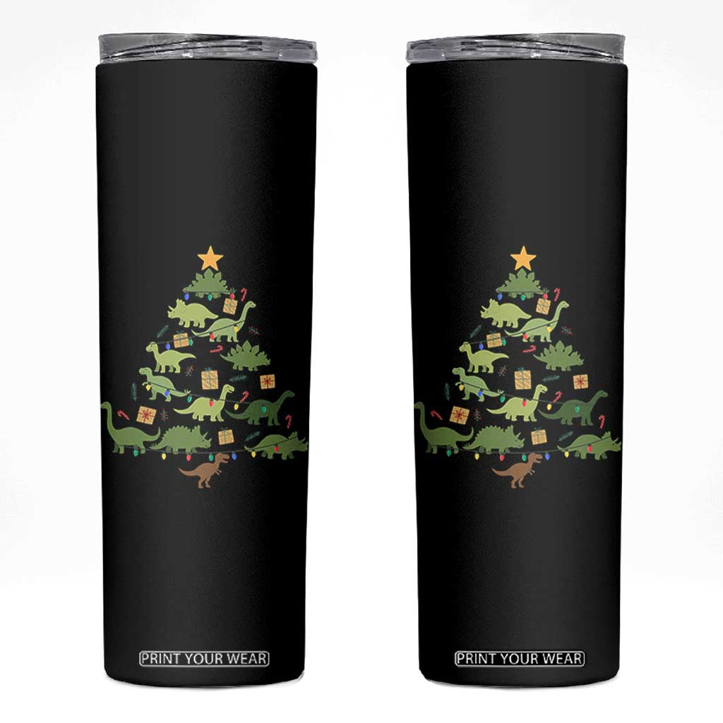 Funny Christmas Dinosaur Skinny Tumbler Dino Xmas Tree Rex Paleontologist TS11 Black Print Your Wear