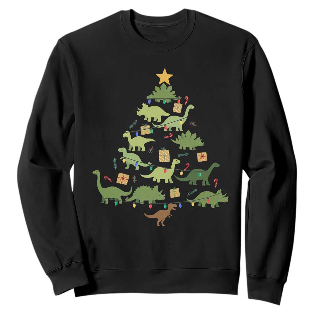 Funny Christmas Dinosaur Sweatshirt Dino Xmas Tree Rex Paleontologist TS11 Black Print Your Wear