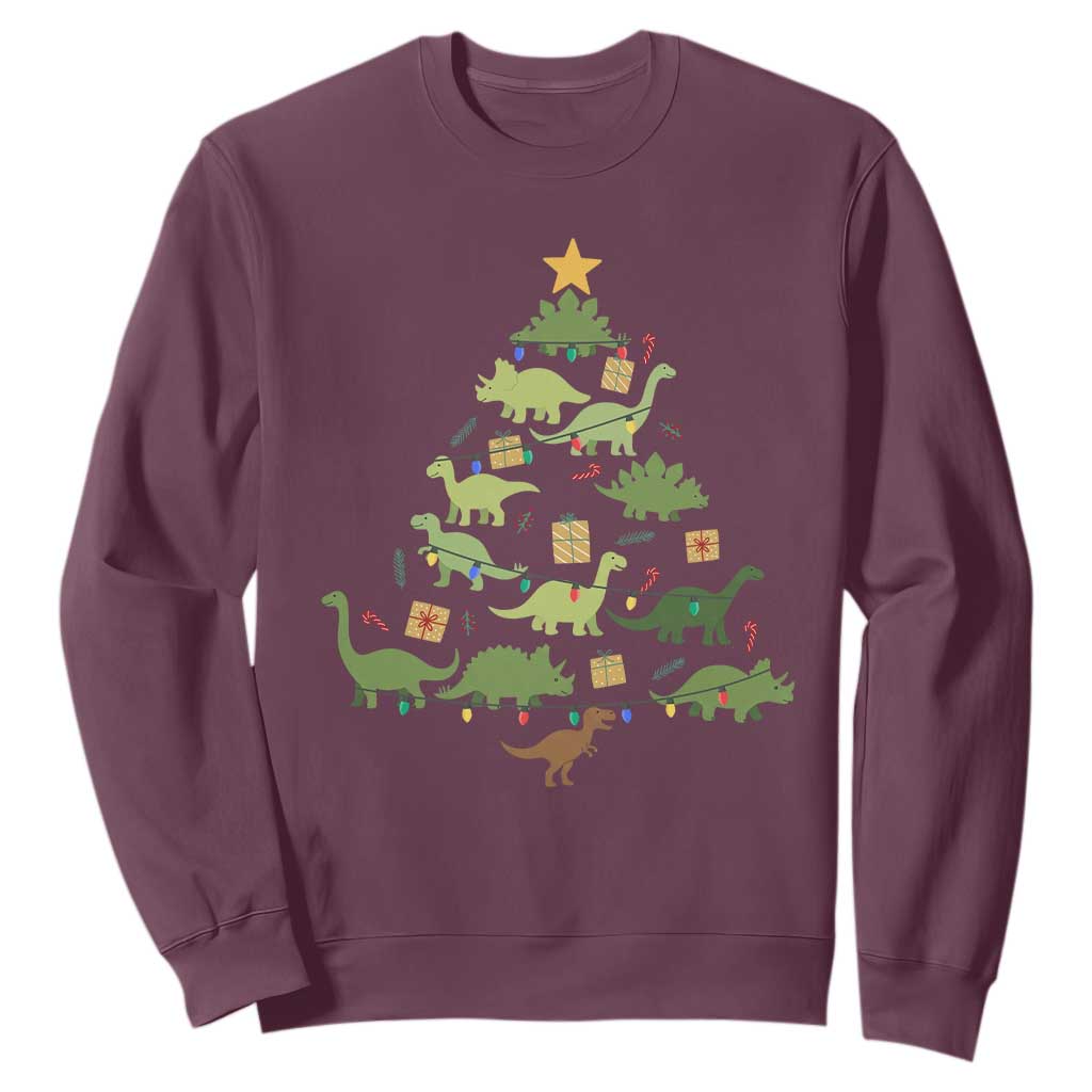Funny Christmas Dinosaur Sweatshirt Dino Xmas Tree Rex Paleontologist TS11 Maroon Print Your Wear
