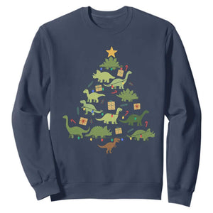 Funny Christmas Dinosaur Sweatshirt Dino Xmas Tree Rex Paleontologist TS11 Navy Print Your Wear