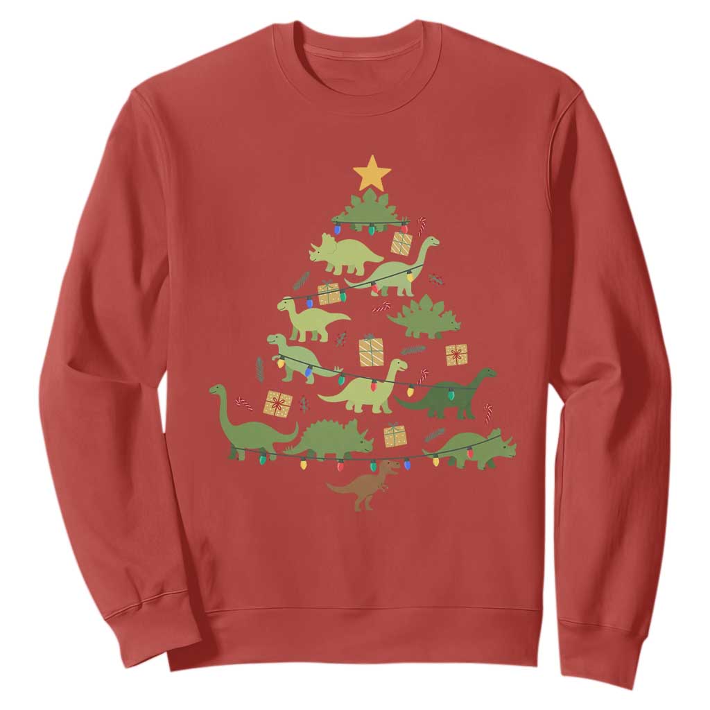 Funny Christmas Dinosaur Sweatshirt Dino Xmas Tree Rex Paleontologist TS11 Red Print Your Wear
