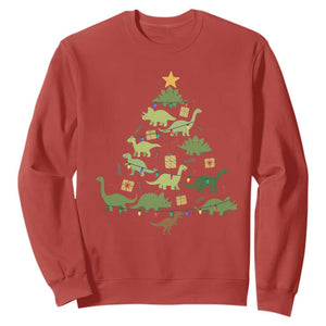 Funny Christmas Dinosaur Sweatshirt Dino Xmas Tree Rex Paleontologist TS11 Red Print Your Wear