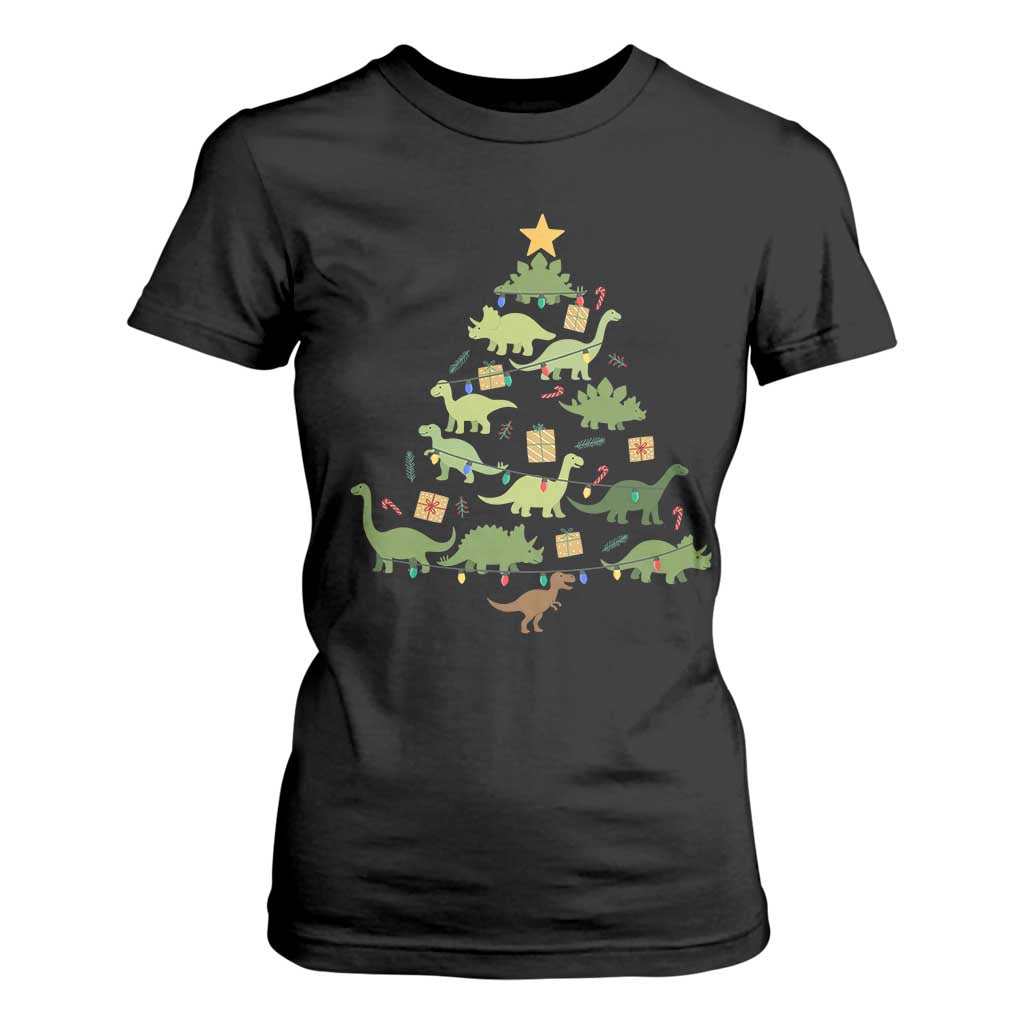 Funny Christmas Dinosaur T Shirt For Women Dino Xmas Tree Rex Paleontologist TS11 Black Print Your Wear