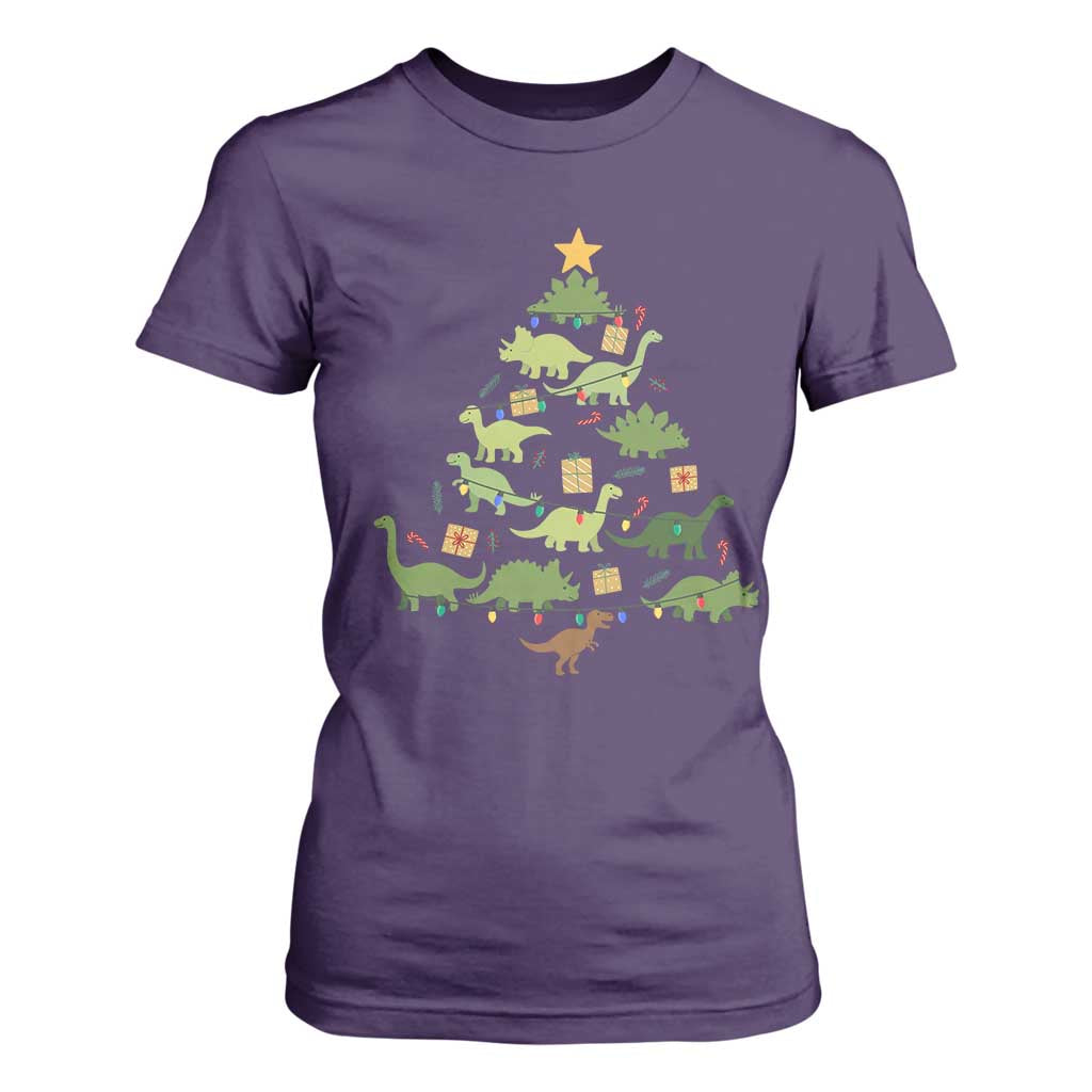 Funny Christmas Dinosaur T Shirt For Women Dino Xmas Tree Rex Paleontologist TS11 Purple Print Your Wear