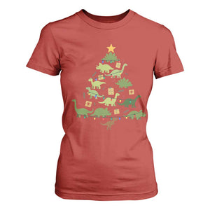 Funny Christmas Dinosaur T Shirt For Women Dino Xmas Tree Rex Paleontologist TS11 Red Print Your Wear