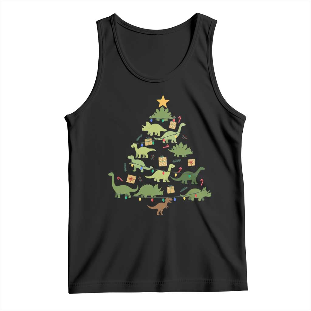 Funny Christmas Dinosaur Tank Top Dino Xmas Tree Rex Paleontologist TS11 Black Print Your Wear