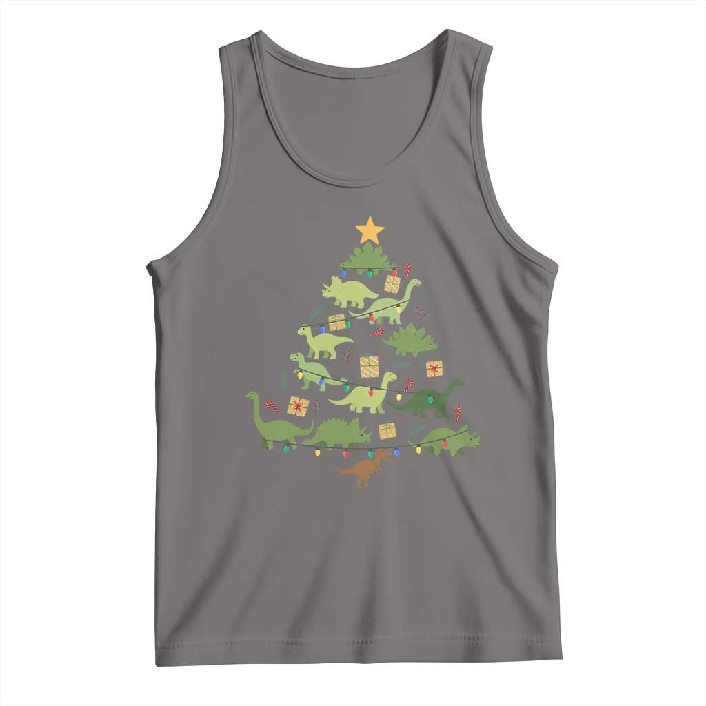 Funny Christmas Dinosaur Tank Top Dino Xmas Tree Rex Paleontologist TS11 Deep Heather Print Your Wear