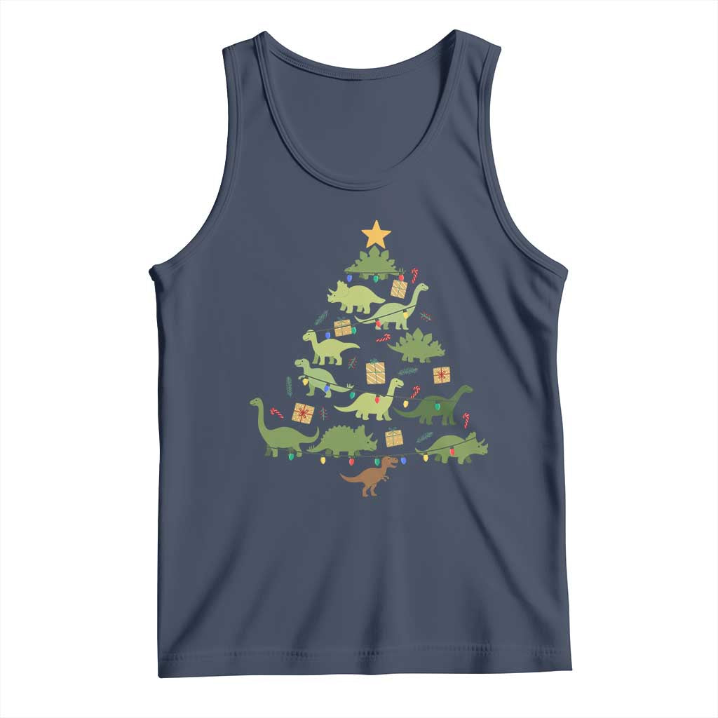 Funny Christmas Dinosaur Tank Top Dino Xmas Tree Rex Paleontologist TS11 Navy Print Your Wear
