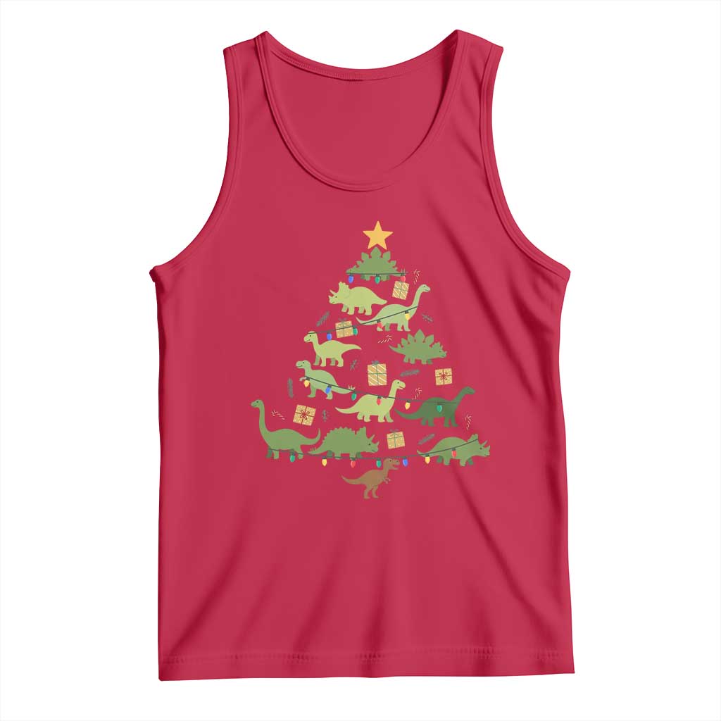 Funny Christmas Dinosaur Tank Top Dino Xmas Tree Rex Paleontologist TS11 Red Print Your Wear